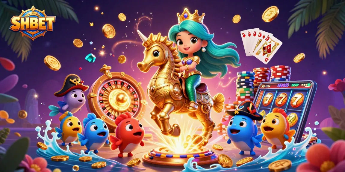 Experience the excitement of SHBET with a magical casino scene featuring a mermaid princess, golden coins, and vibrant characters.