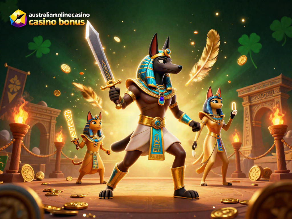 Engage with the thrilling australianonlinecasino casino bonus amidst a vibrant Egyptian-themed casino adventure.